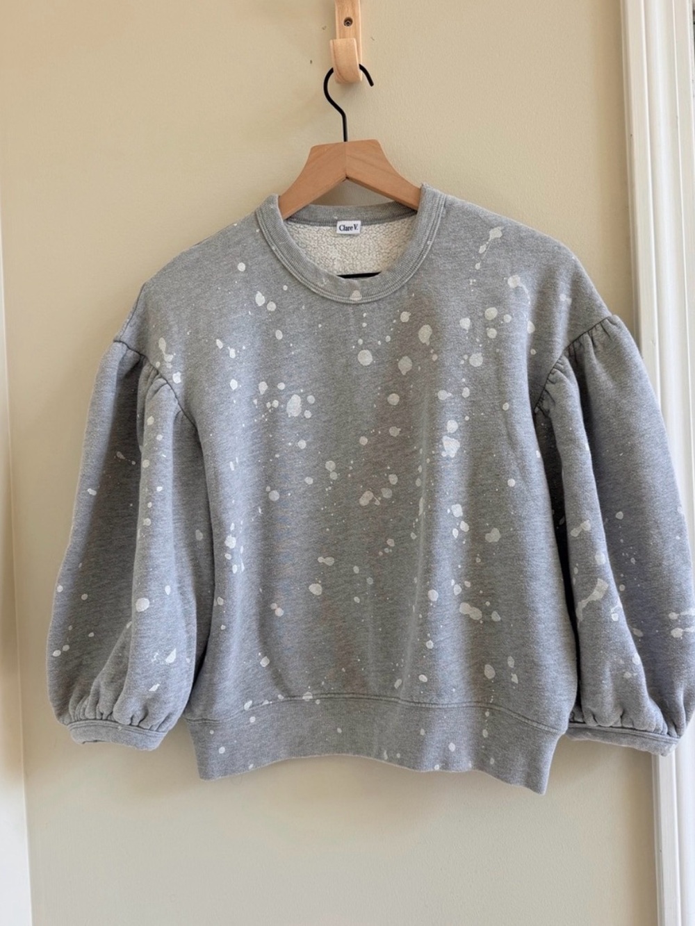 Clare V Drop Shoulder Sweatshirt - Light Grey Splash - $155